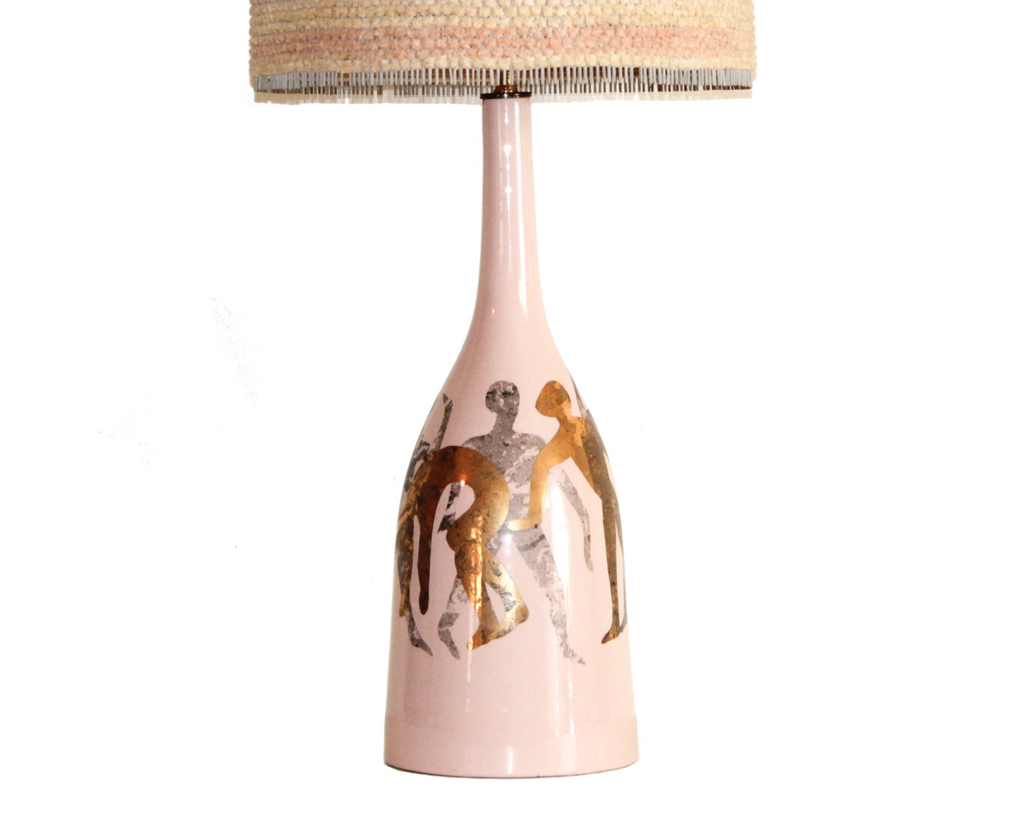 Mid-Century Modernist Ceramic Lamp in Pink and Gilt with Maria Kipp Shade