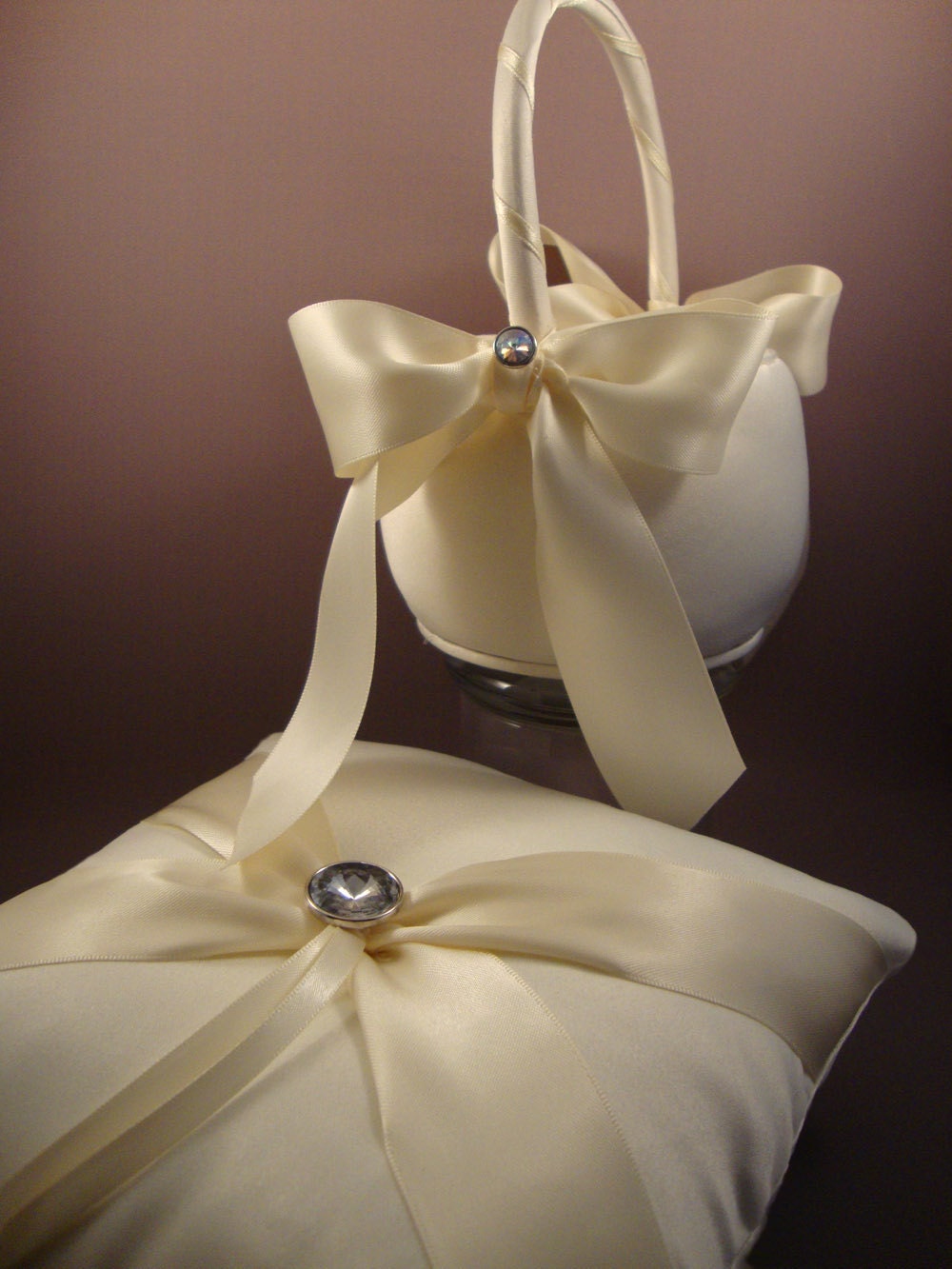 Fifth Avenue Ring Bearer Pillow and Wedding Flower Girl Basket Set ... You Choose Your Colors