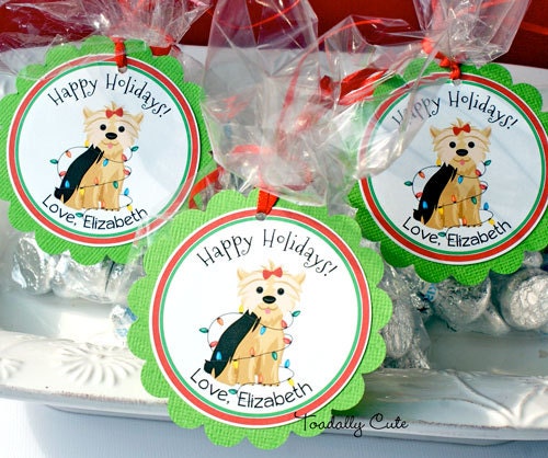 NEW - Yorkie in Lights, Favor Tags, personalized set of 12 Il_570xn