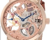 Steampunk skeleton Mechanical Watch Unisex Genuine leather Watch with a full skeleton pattern with a Black real leather band Free Shipping