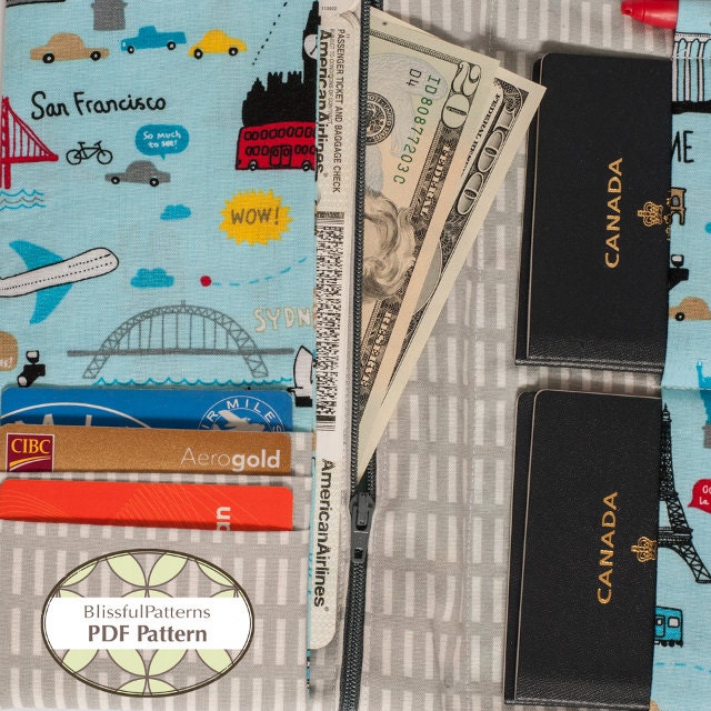 Family Size Passport Travel Holder PDF SEWING PATTERN - Holds 4 Passports - Free Shipping -by BlissfulPatterns