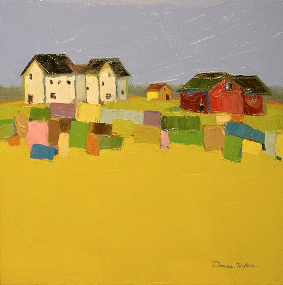 Patchwork Land Oil Painting 10x10 Original on by DonnaWalker