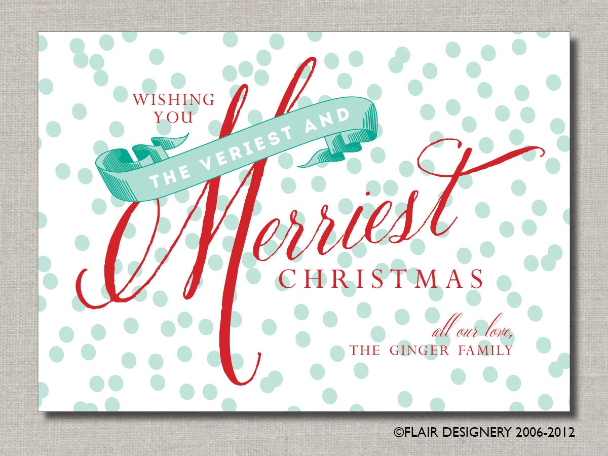 Personalized Holiday Greeting Card - Set of 12 flat cards - Veriest and Merriest by Flair Designery Il_570xn