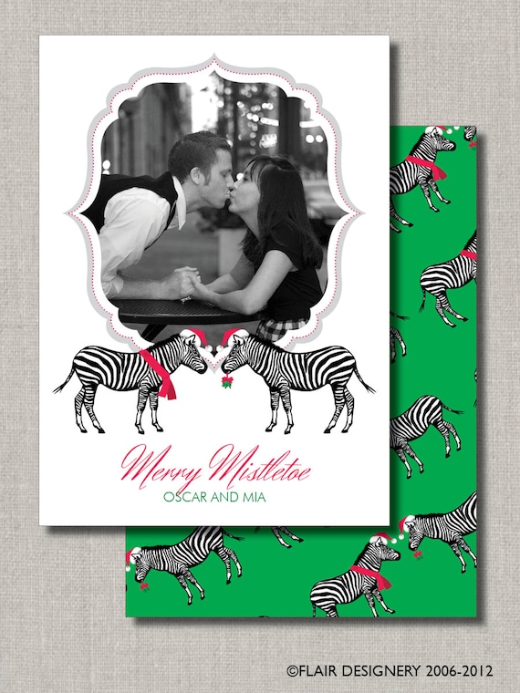 Photo Holiday Card - Set of 50 - Mistletoe Kisses Zebra Christmas - by Flair Designery Il_570xn