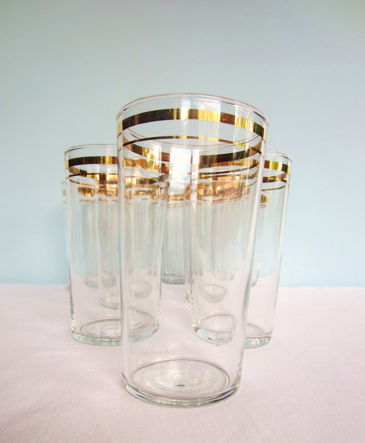 Gold Rimmed Drinking Glasses Clear Glass By Ameliarosevintage