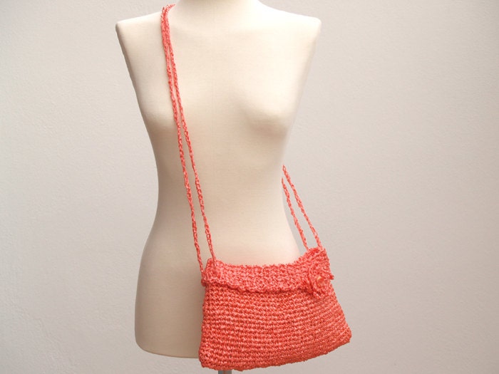 Orange crochet bag - coral handmade purse