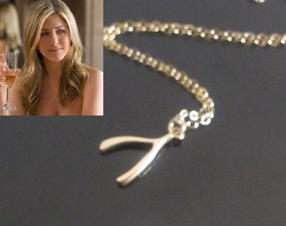 Gold Wishbone Necklace Mother's Day gift by PinkSkyJewelry on Etsy