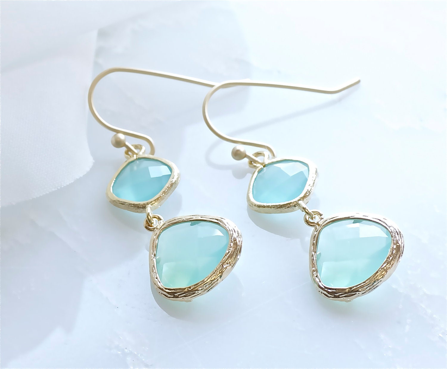 Two Tier Mint Earrings, Gold Filled French Earwire, Bohemian, Bridal, Gift by DesignsByFlory