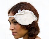 White Beaded Bohemian Bride Feather Headband