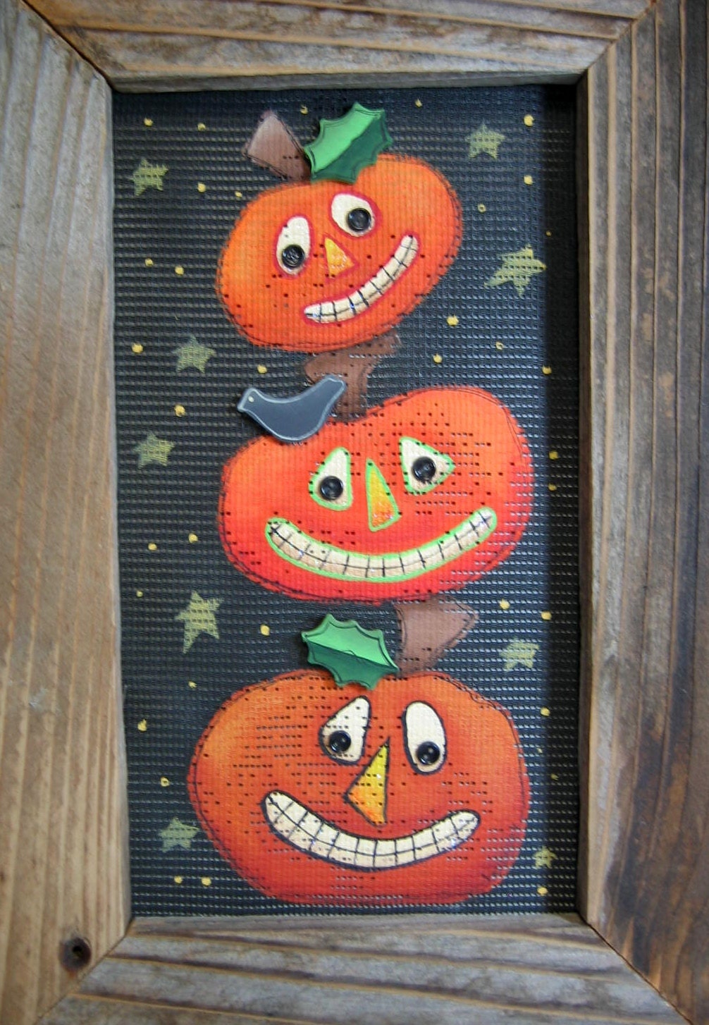 Stacked Pumpkins, Primitive, Rustic, Framed in Barn Wood, Tole Painted