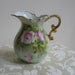Vintage Lefton Pitcher Vase "Heritage" 4579 Porcelain Hand Painted China Pink Roses Green Gold