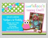 Owl Birthday Invitation Pink and Green Owl Birthday Party Invitation Printable Il_170x135