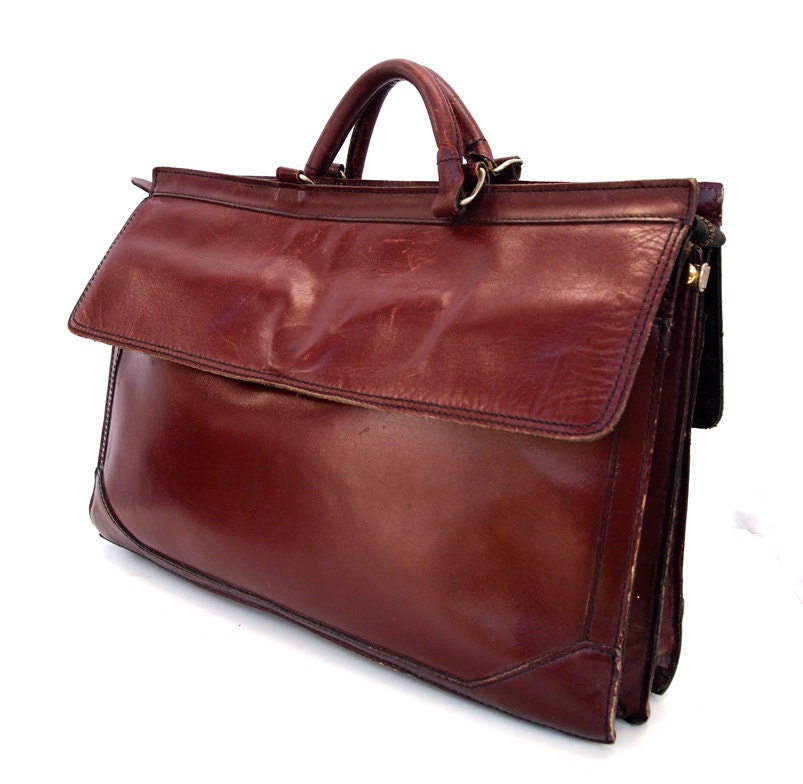 Lana, French Vintage, 1970s Ox-Blood Leather Satchel, Briefcase Handbag from Paris