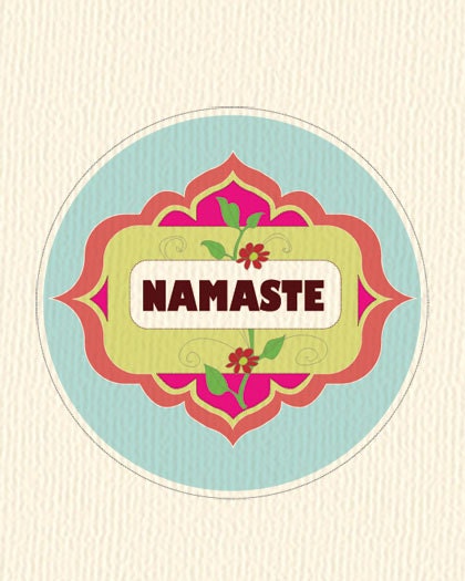 Namaste Indian Floral Ring Poster Print,  Yoga Inspired Original Wall Art for Home and Gift - style E8-O-CRL1