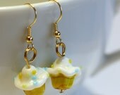 Yellow Cupcake earrings with Sprinkles Lampwork Bead Earring