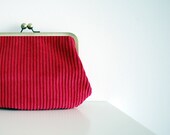clutch purse. fuchsia velvet kiss lock purse. metal frame purse. with or without leather strap.