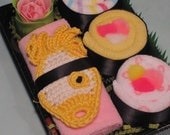 Baby Girl Sushi Gift - Wash Cloth Baby Shower Gift - Yellow Fish with Wavy Tail