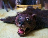 Bear Skin Rug Dollhouse Miniature MADE 2 ORDER OOAK Sculpted Clay with Real Wool Fur, Leather Base 6-7 inches length