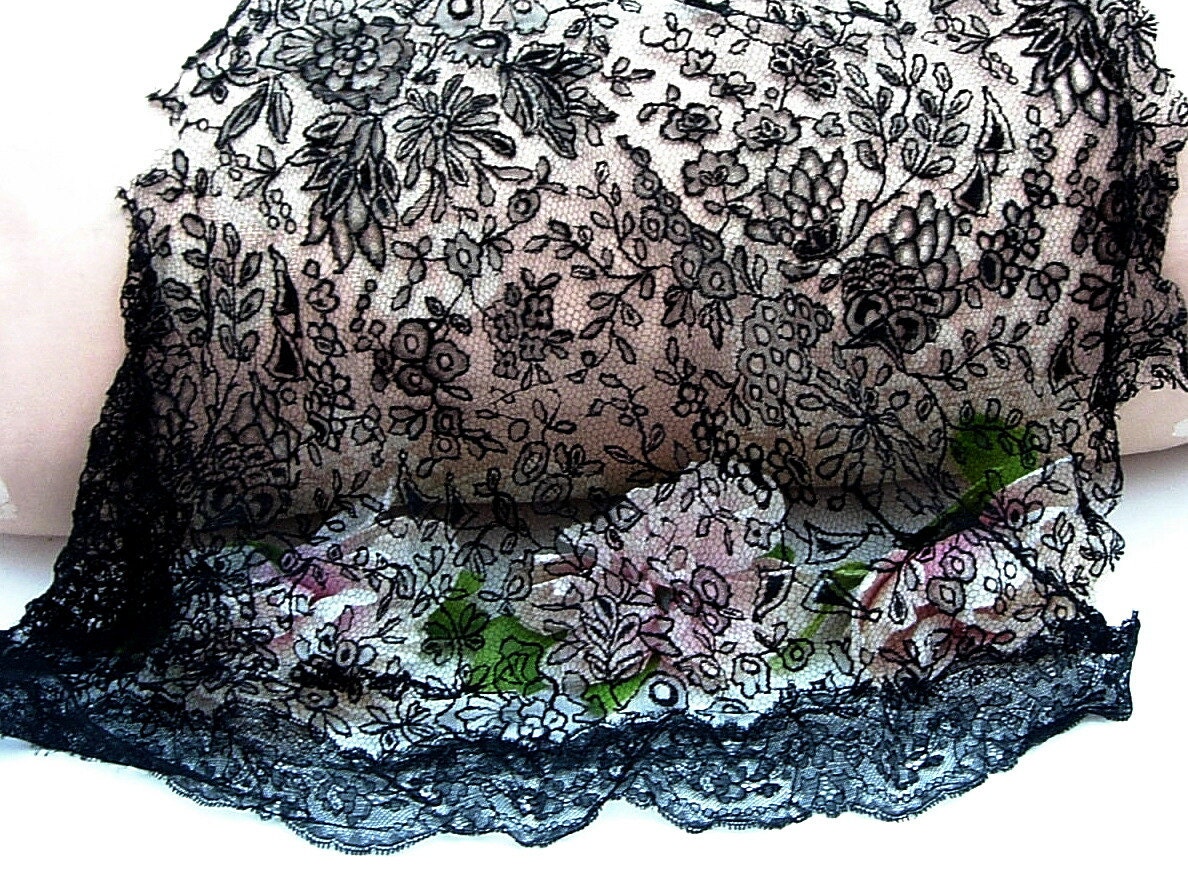 Atnique Lace Vintage Lace French Silk Black Victorian Dress Remnant