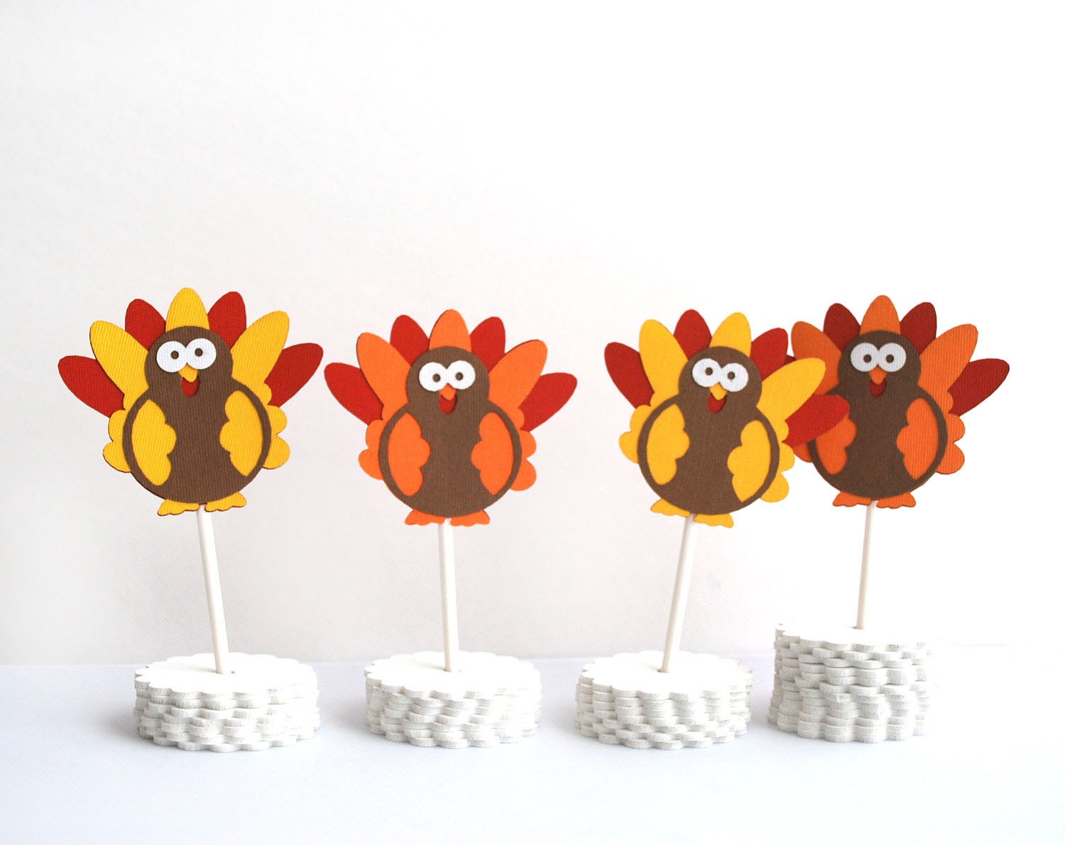 12 Thanksgiving turkey toppers, Autumn Turkey Cupcake Toppers A370 Il_570xn