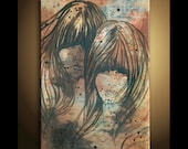 Art Fashion Illustration abstract painting acrylic Painting"Sisters" Archival Print Giclee Reproduction