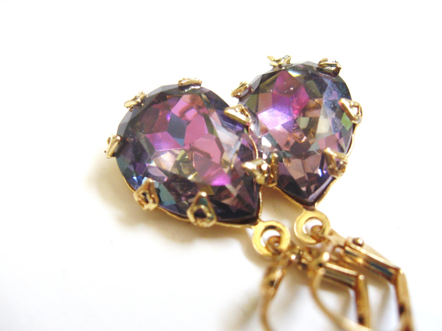 Swarovski Light Rose Vitrail in Gold - Estate Jewelry - Wedding Bridal Earrings - Pink Purple Rhinestones