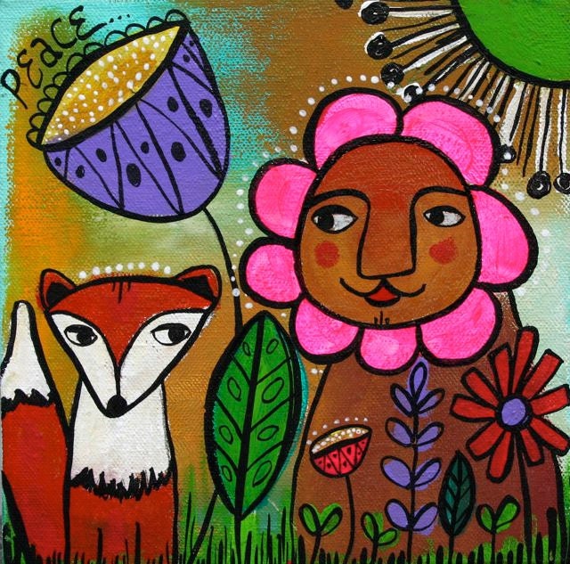 peace FOX AND LION  8x8 print