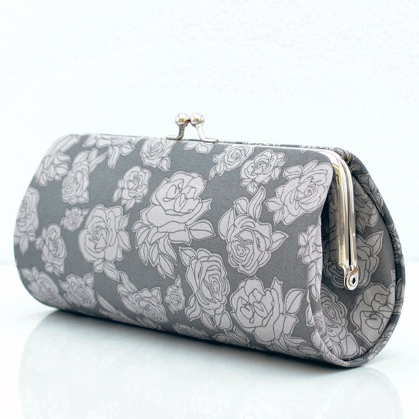 Rosettes in Gray..Small Clutch Purse