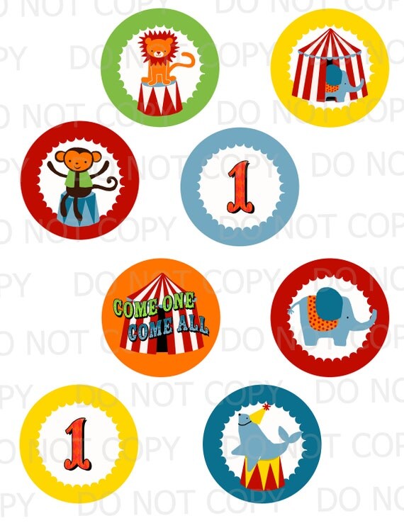 Printable DIY Circus Theme Cupcake Toppers by onelovedesignsllc