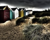 Storm Clouds, Beach Photograph - Beach Huts North Sea Photo- Sand Dunes Storm Sky 10x8  Photography English Coast Summer Vacation