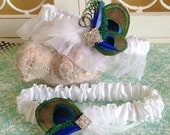 Unique Peacock Feather Garter Set in WHITE-Let's customize to match your colors