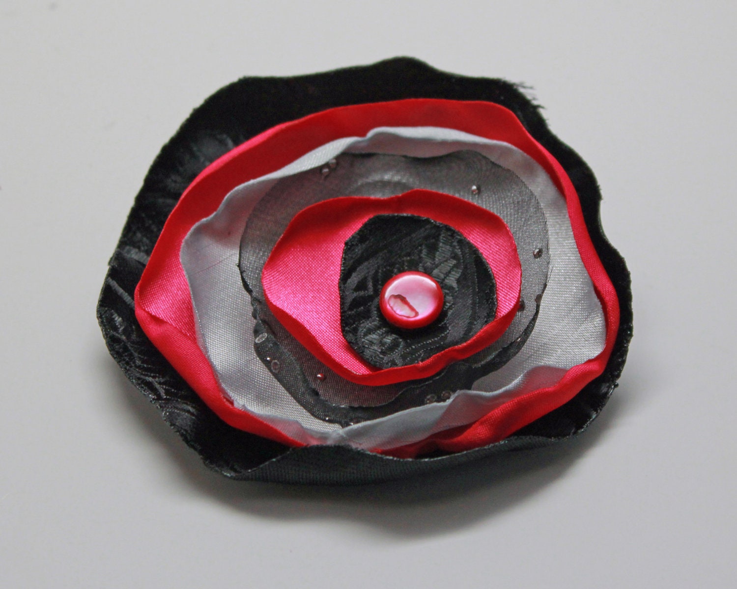 Hot pink and black hair flower / fascinator / brooch / necklace