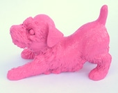 Pink Puppy Figurine - upcycled painted shabby cottage chic - man's best friend - terrier dog shelter pet tail
