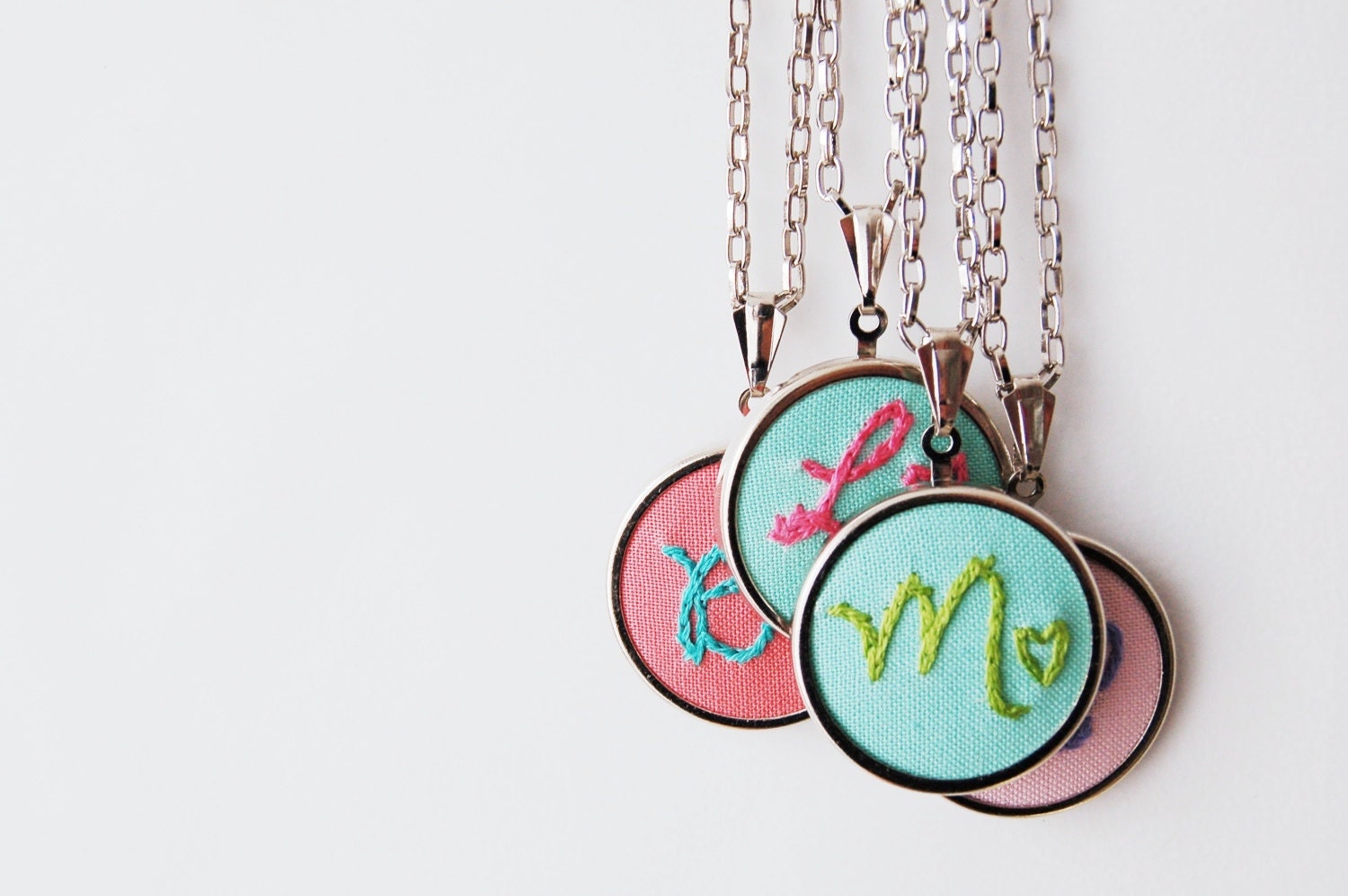 Personalized Fabric Initial Necklace. Stitched Initial and Heart Pendant. Embroidered by Merriweather Council on etsy - merriweathercouncil
