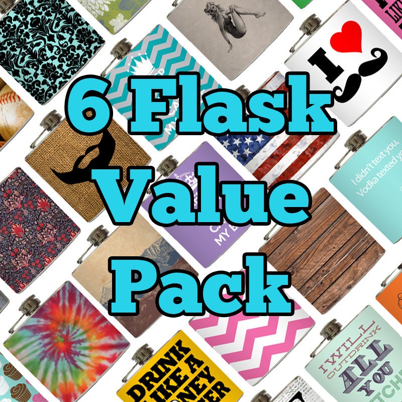 Pick Any 6 Standard Stock Flasks from Liquid Courage's Etsy Shop - 6 Stainless Steel 6 oz Liquor Hip Flasks