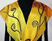 Hand Painted Silk Scarf Honey Tree. Silk Scarf in Yellow and Terracotta. Size 8x52. Silk Scarves Colorado. 100% silk. MADE TO ORDER