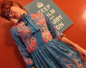 Dress BOHO bright floral pussy bow M