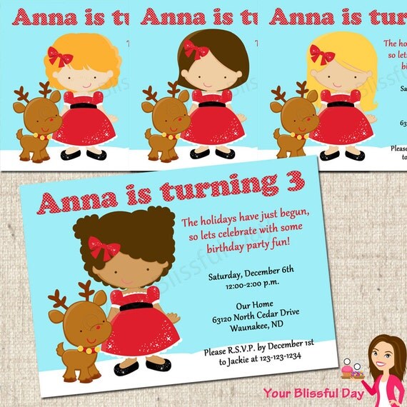 PRINTABLE Holiday Birthday Girl Party Invitation (Character of your choice) Il_570xn