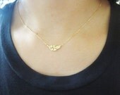 gold feather necklace-small feather necklace-gold sideways feather necklace-gold feather charm necklace-gold leaf necklace