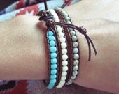 Wrapped Bracelet. Leather Bracelet. Sage Green and Brown tribal inspired Chan Luu wrap bracelet.. Boho Bohemian jewelry