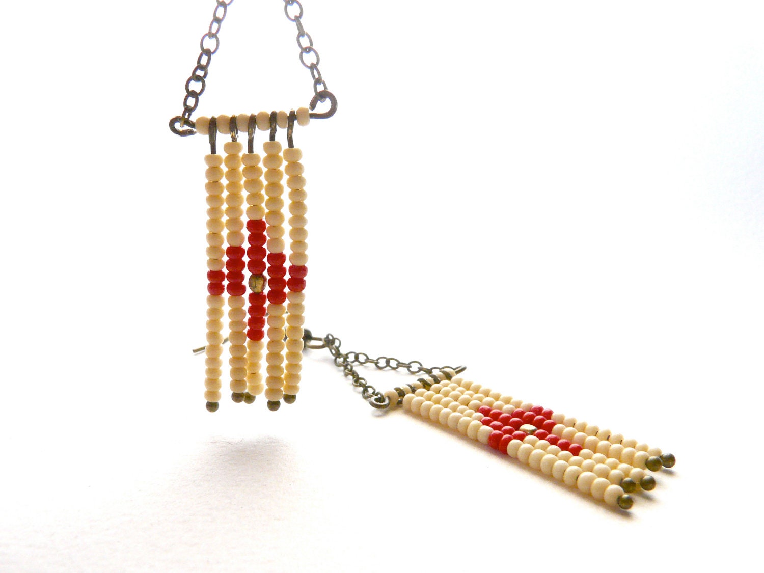 Navajo cream and red earrings ( indian, native, beaded, rug, totem, french, wild, inca, southwest ) 03