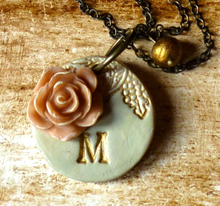 Custom Letter Necklace - Shabby Chic - Romantic - Antique-Vintage- Champagne and Gold