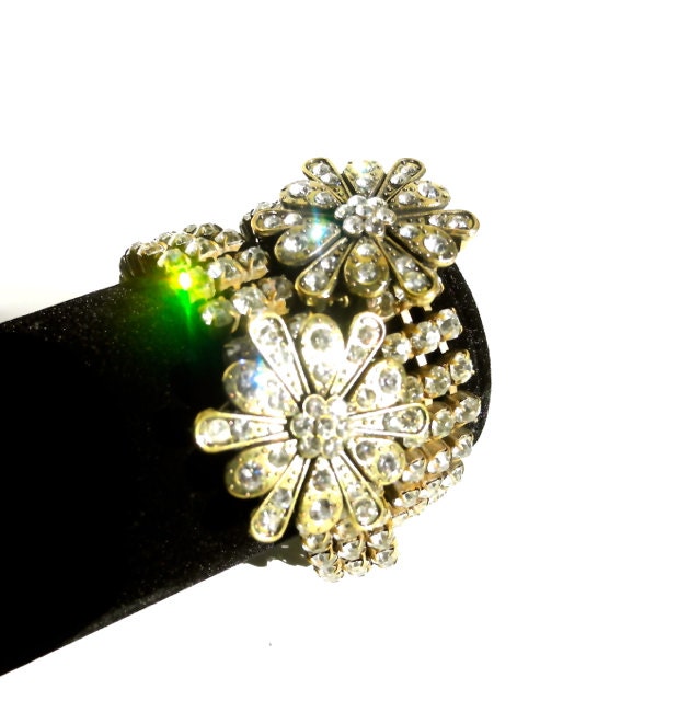 Statement Bracelet, Vintage Czech Rhinestones, Double Wrap by dabchickvintagegems on Etsy