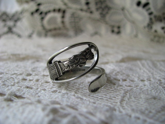 Spoon Ring - Spoon Jewelry - Flatware Jewelry - Silverware Ring - Statue of Liberty - New York City - Silverplate Ring
