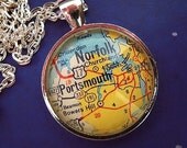Vintage Norfolk Portsmouth Virginia Glass Map Pendant Necklace