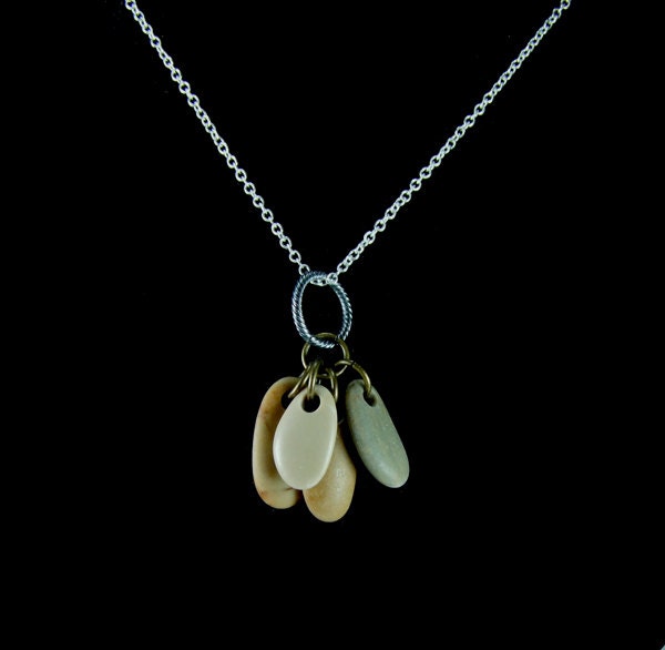 Summer Pendant with 4 Drilled Beach Stones- Beach Jewelry
