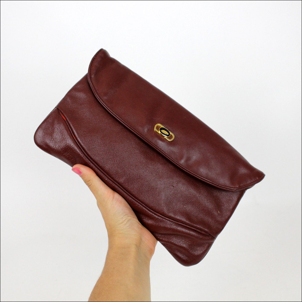 burgundy leather clutch 1980s