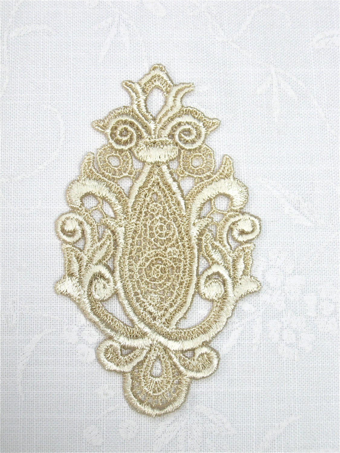 Venice Lace Applique Royal Shield Medallion Venise Motif Hand Dyed
