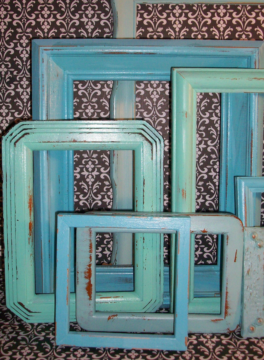 DO NOT BUY 13 Beach Themed Picture Frames in Robin's Egg Blue, Sea Foam Green and Beach Glass