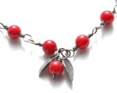 Red Jade Bracelet  Rustic Bracelet Sterling Silver Metalwork  Cherry Bracelet   -  Cherries